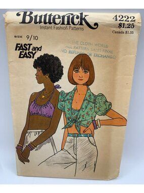 Butterick Girls Junior Halter Top Sewing Pattern Size 9/10 4222 Uncut